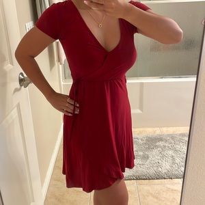 Maroon mock wrap style dress XS buttery soft. Great condition